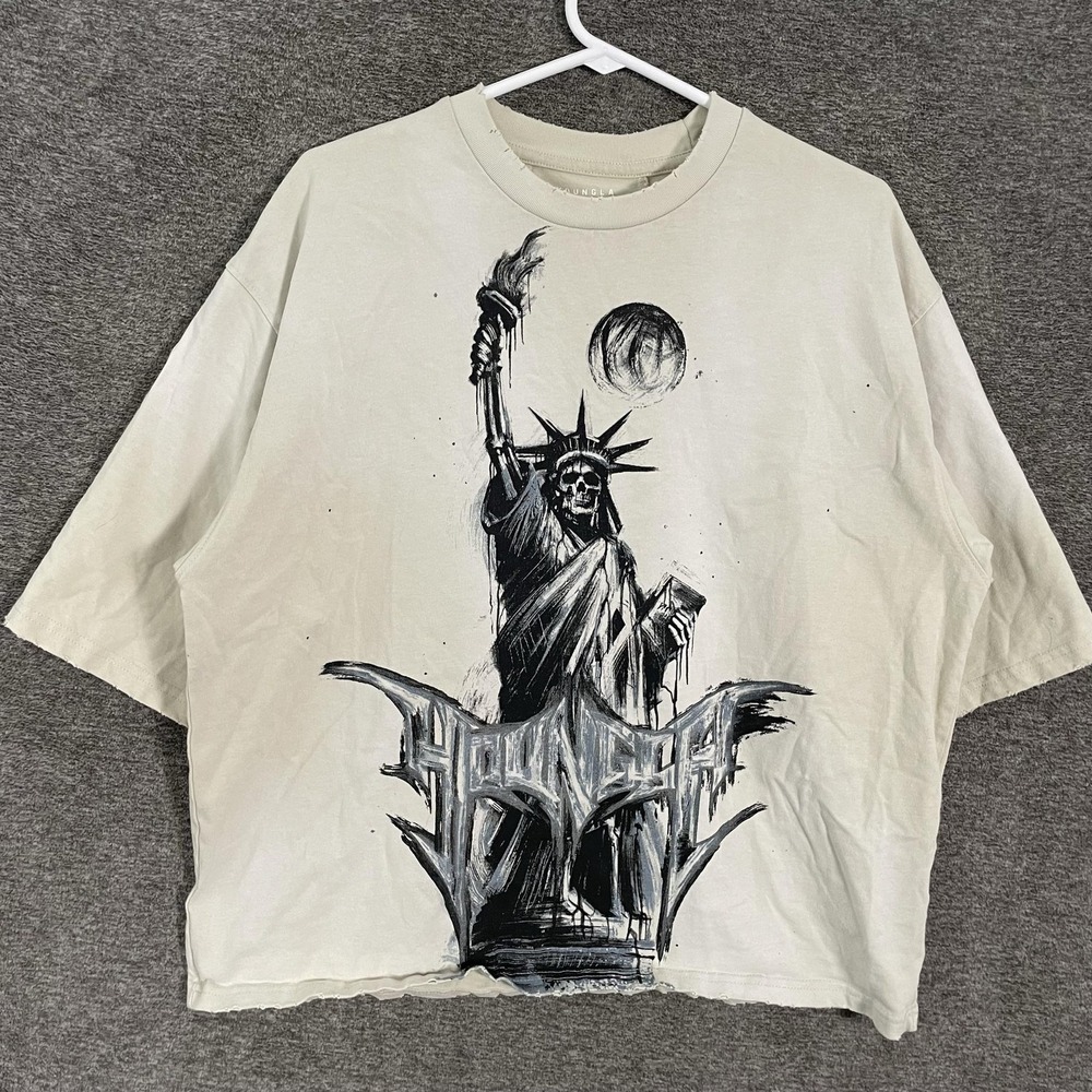YoungLA Shirt Mens Small Beige Statue Of Liberty Skull Graphic T-Shirt Tee